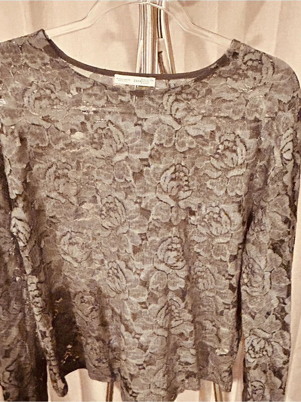 Zara Women’s grey Lace Long-Sleeve Top